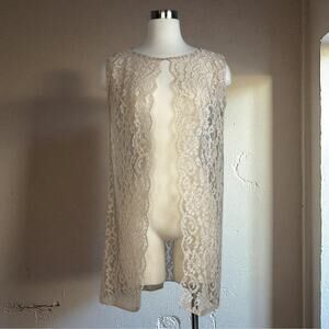 Vintage 1930s Ivory Lace Coat Fingertip Length Sleeveless Open Front Romantic